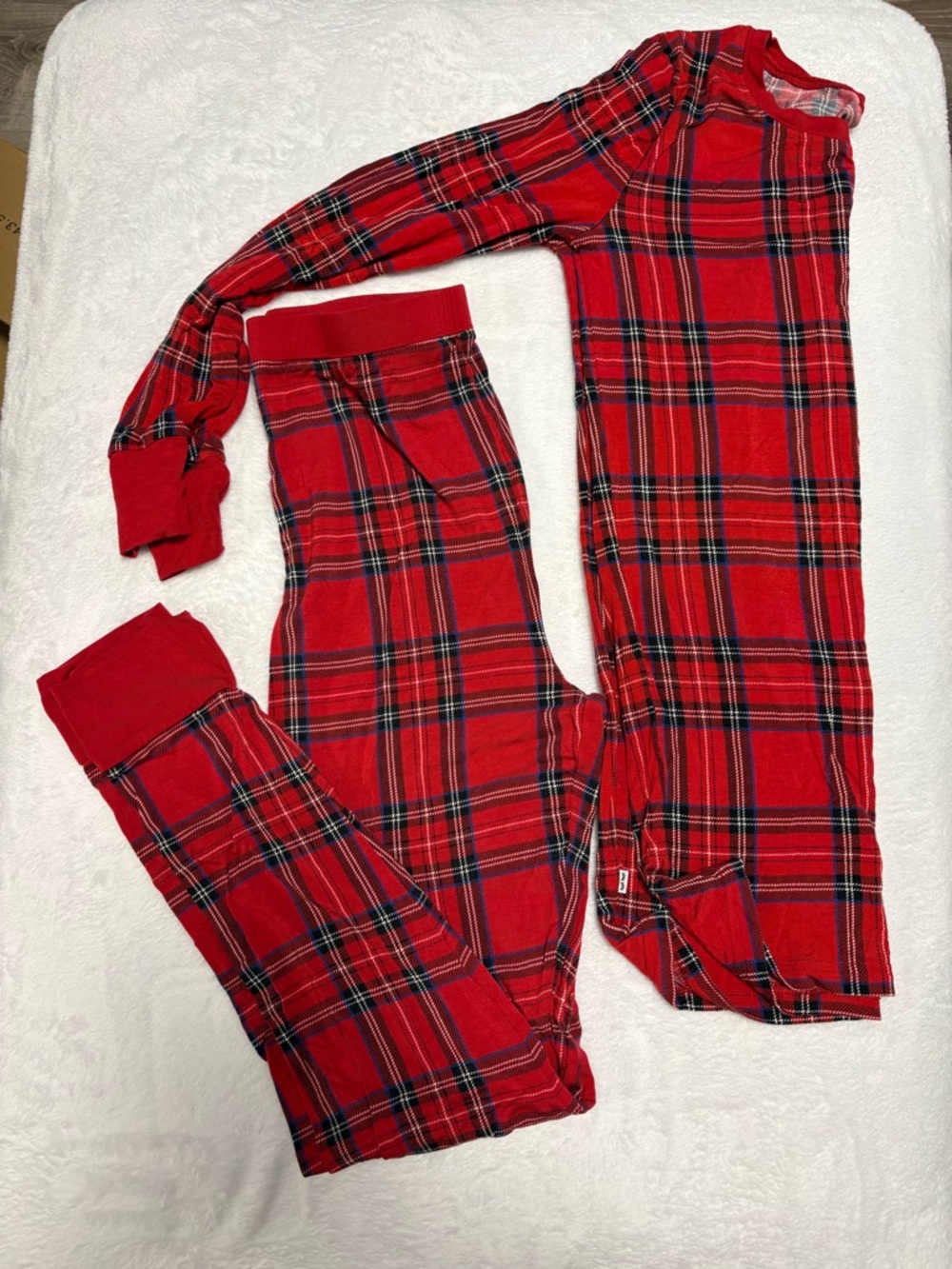 Little Sleepies Red Plaid Bamboo Pajamas 12/14 LS Set EUC